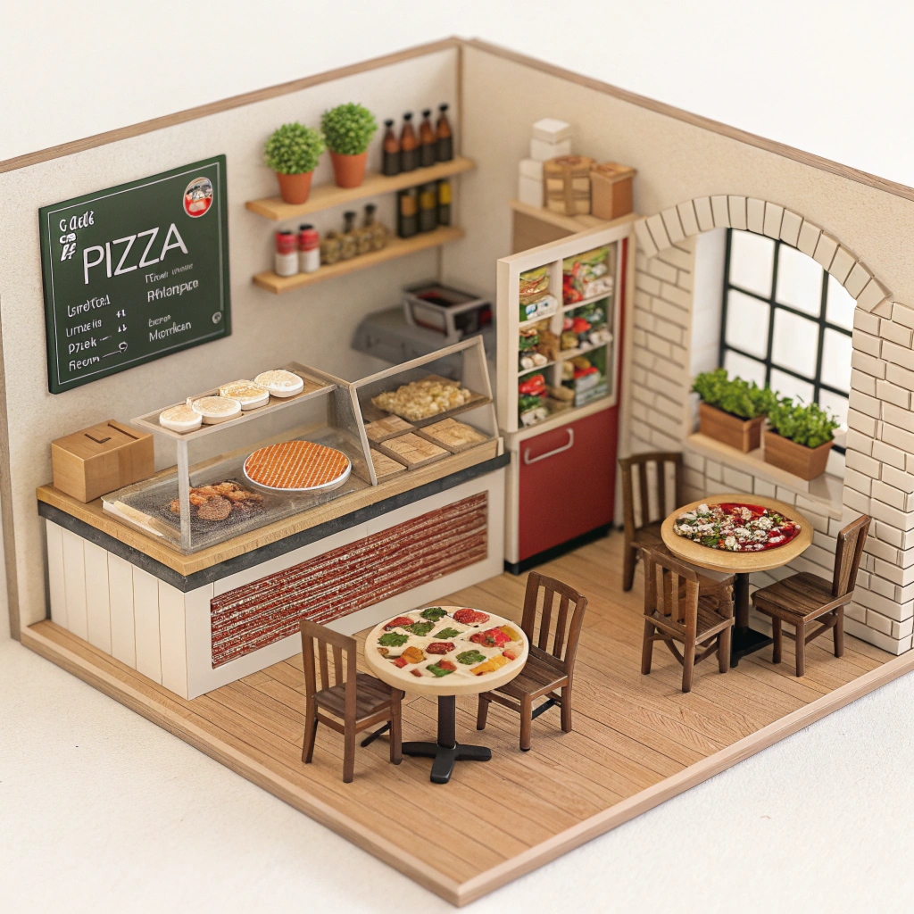 a small pizza shop model with 4 member seating (1)