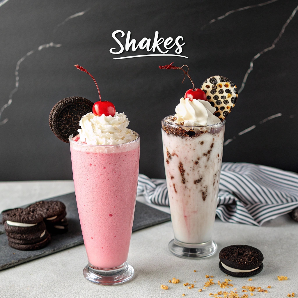 suggest a photo of strawberry milk shake and oreo